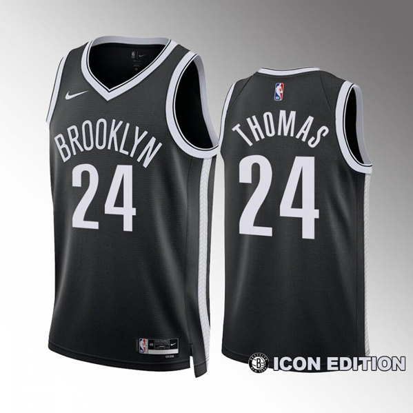Men%27s Brooklyn Nets #24 Cam Thomas Black Icon Edition Stitched Basketball Jersey->boston celtics->NBA Jersey